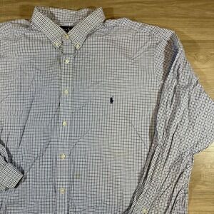 Ralph Lauren Shirt Mens 4XL Tall Cotton Stretch Button Down Blue Plaid Pony‎